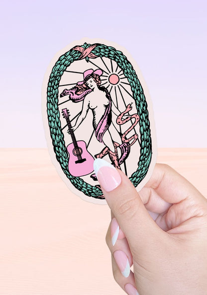 The Cowgirl Tarot Sticker by kaeraz cowgirl guitar mystical