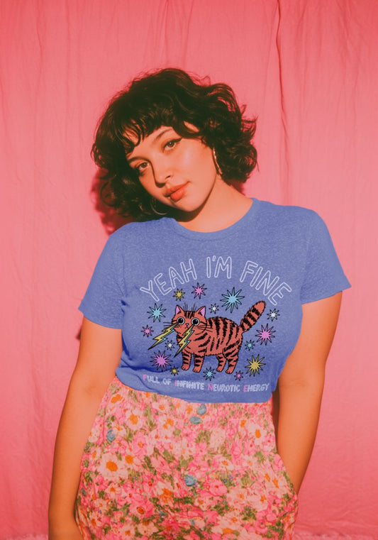 Yeah I'm FINE Neurotic Cat Tee - Dark Humor Shirt by kaeraz cat tee dark humor funny tshirt