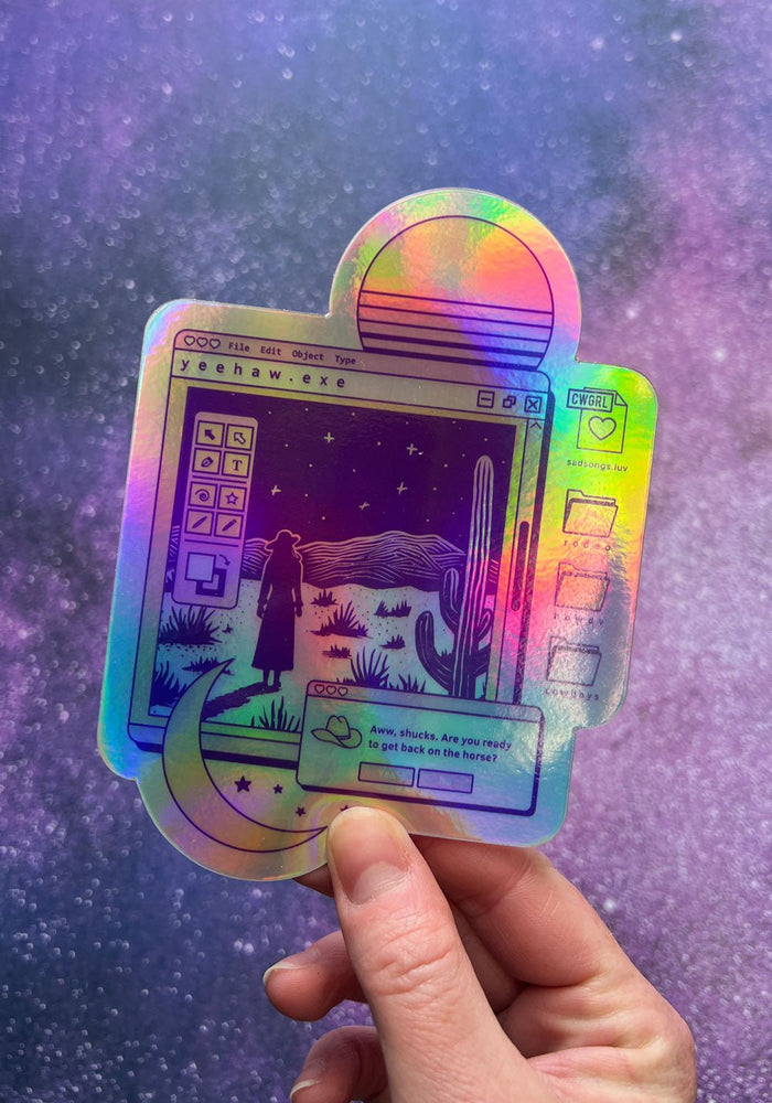 Yeehaw Vaporwave Hologram Sticker by kaeraz 90s computer cowgirl