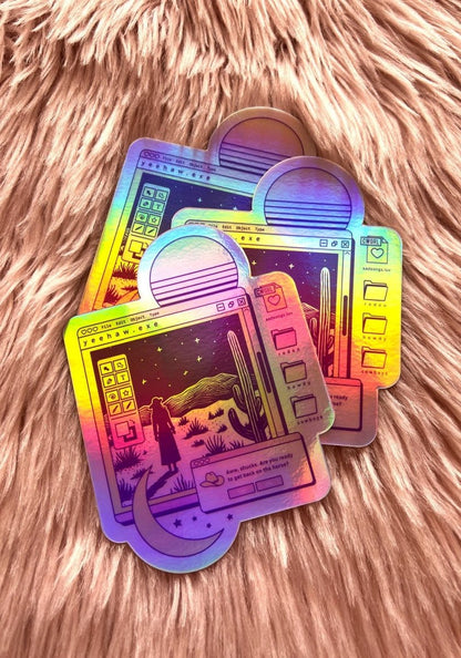 Yeehaw Vaporwave Hologram Sticker by kaeraz 90s computer cowgirl