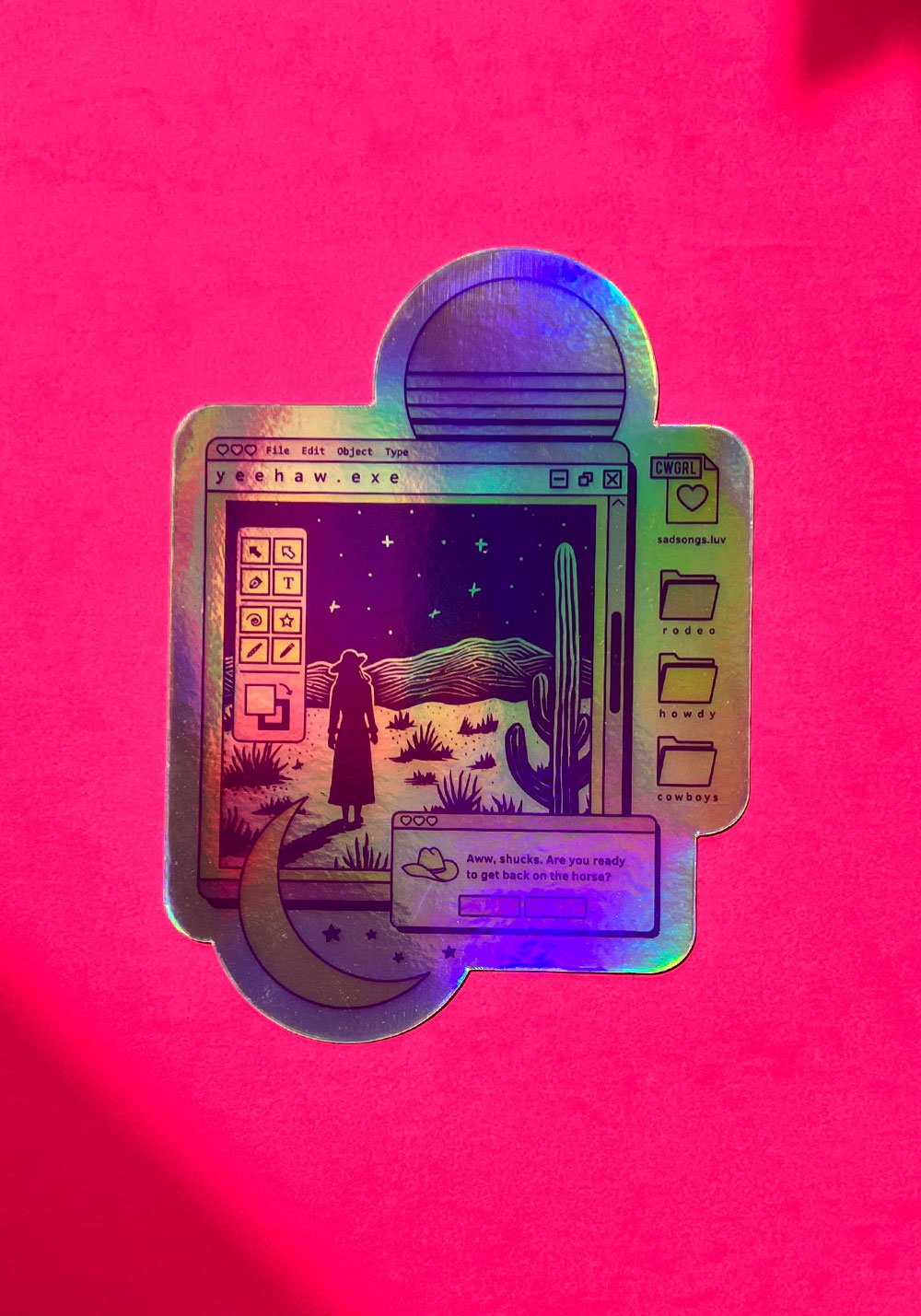 Yeehaw Vaporwave Hologram Sticker by kaeraz 90s computer cowgirl