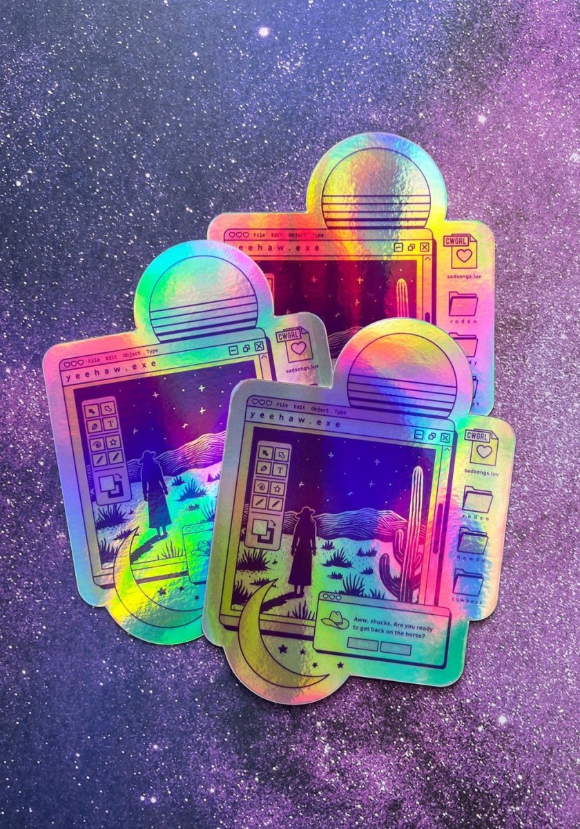 Yeehaw Vaporwave Hologram Sticker by kaeraz 90s computer cowgirl