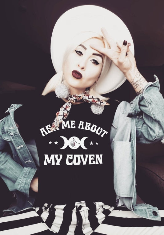 Ask Me About My Coven Tee by kaeraz black full moon halloween