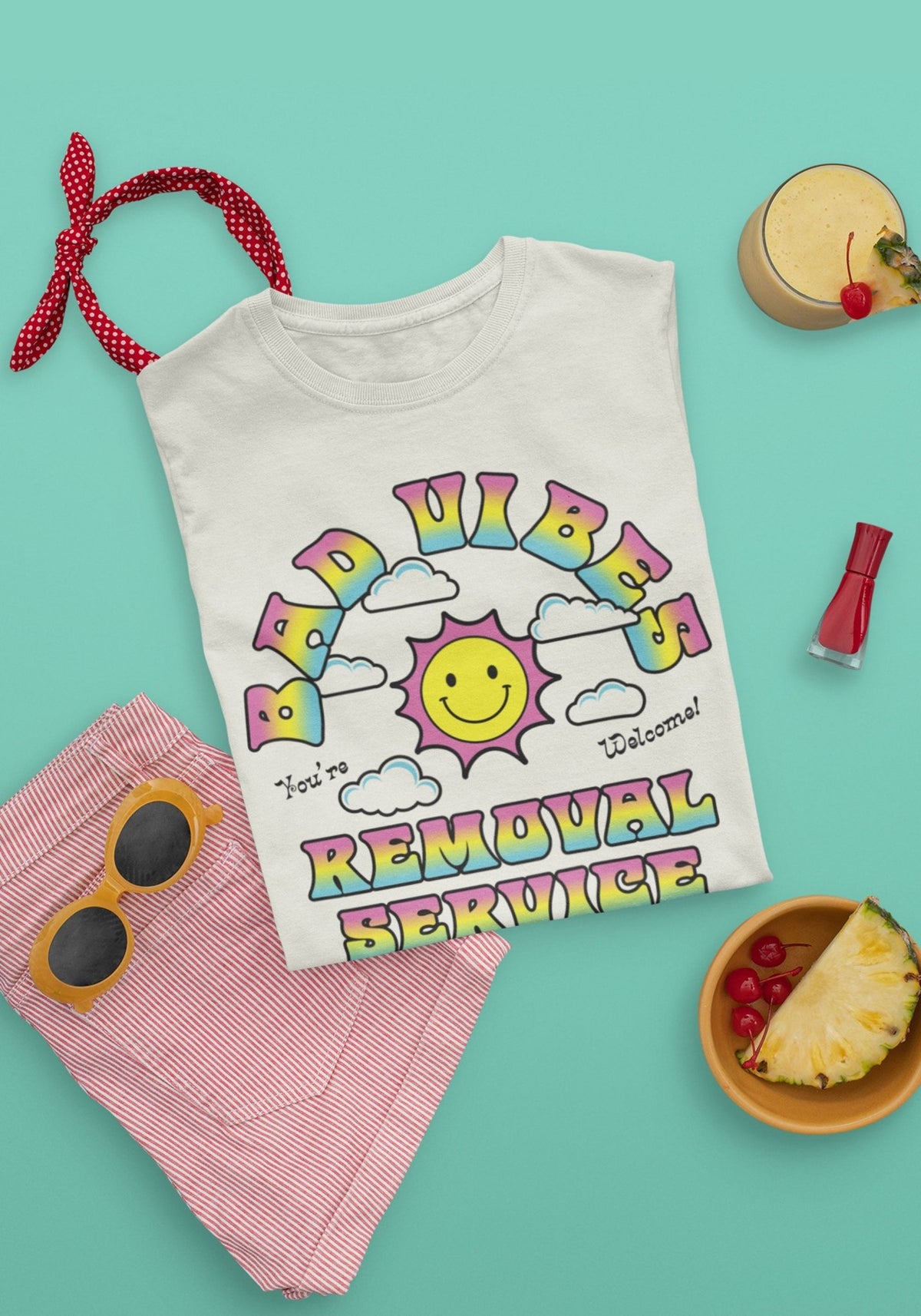 Bad Vibes Removal Tee by kaeraz 70s 80s clouds