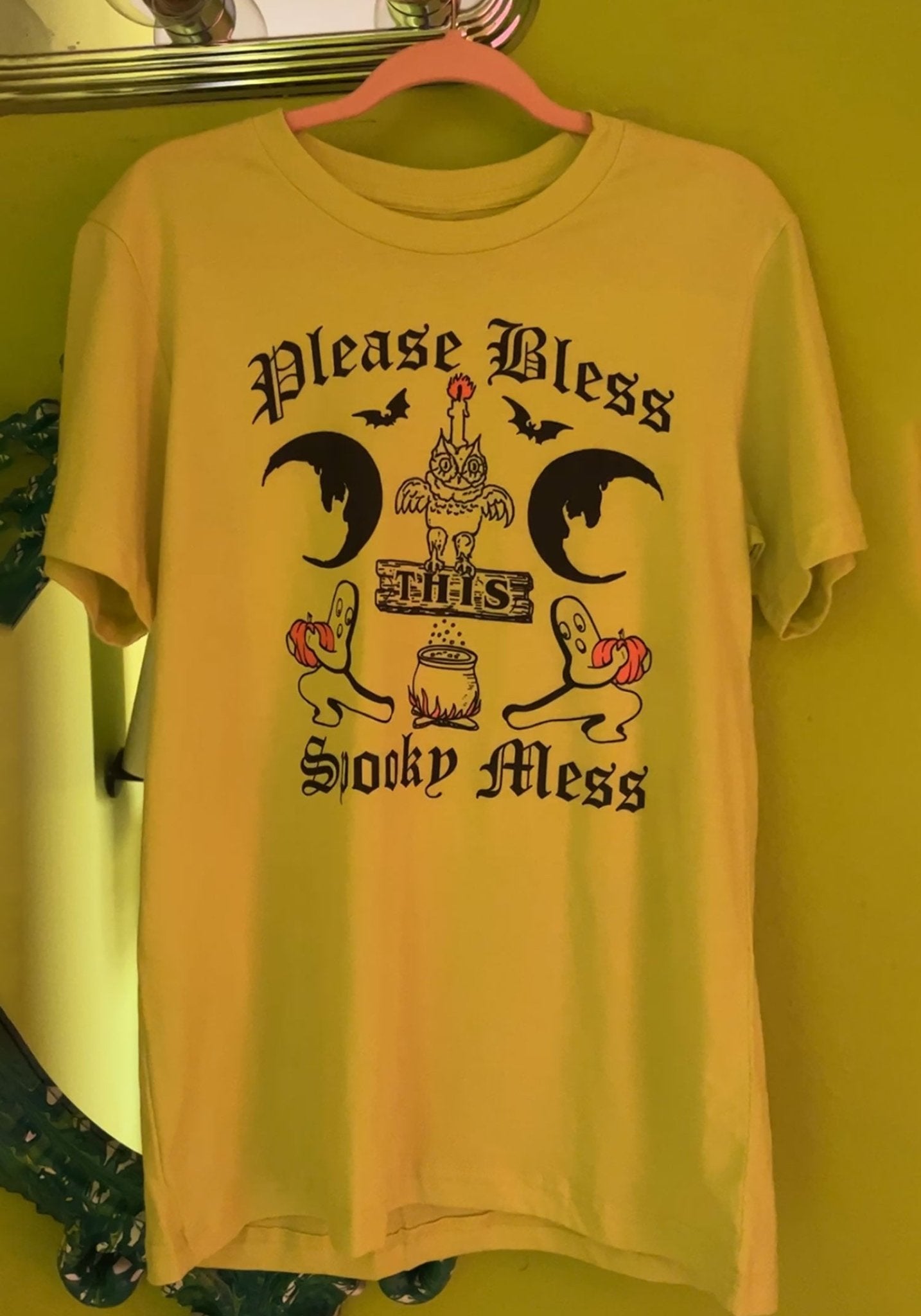 Bless This Spooky Mess Tee by kaeraz bats crescent moon fall