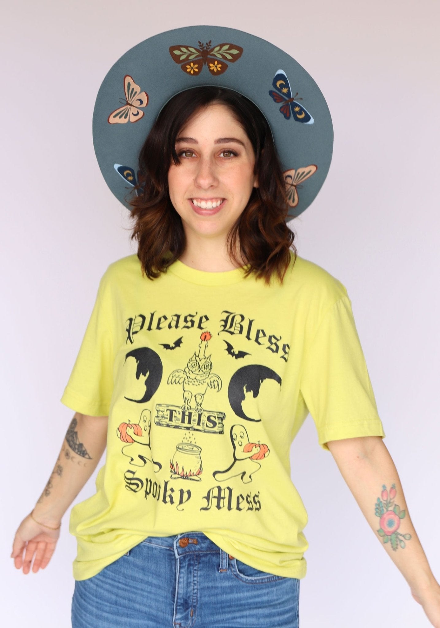 Bless This Spooky Mess Tee by kaeraz bats crescent moon fall