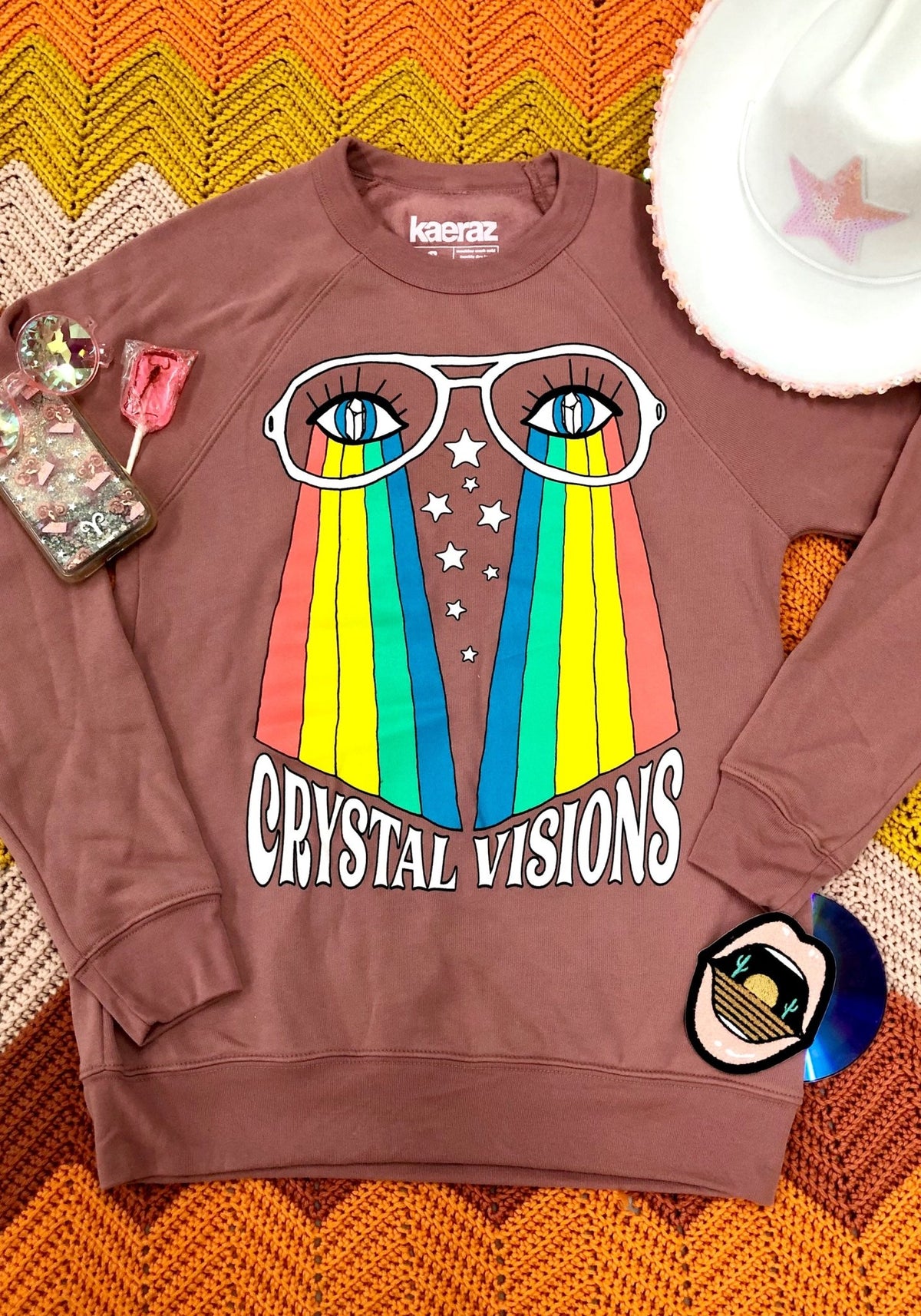 Crystal Visions Fleece Sweatshirt by kaeraz 70s cozy eyes