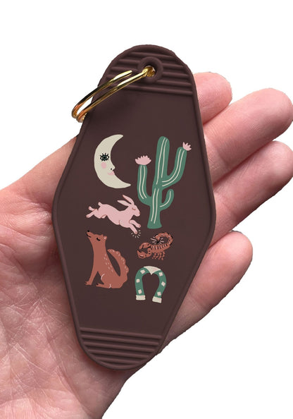 Desert Luck Motel Keychain by kaeraz cactus coyote crescent moon