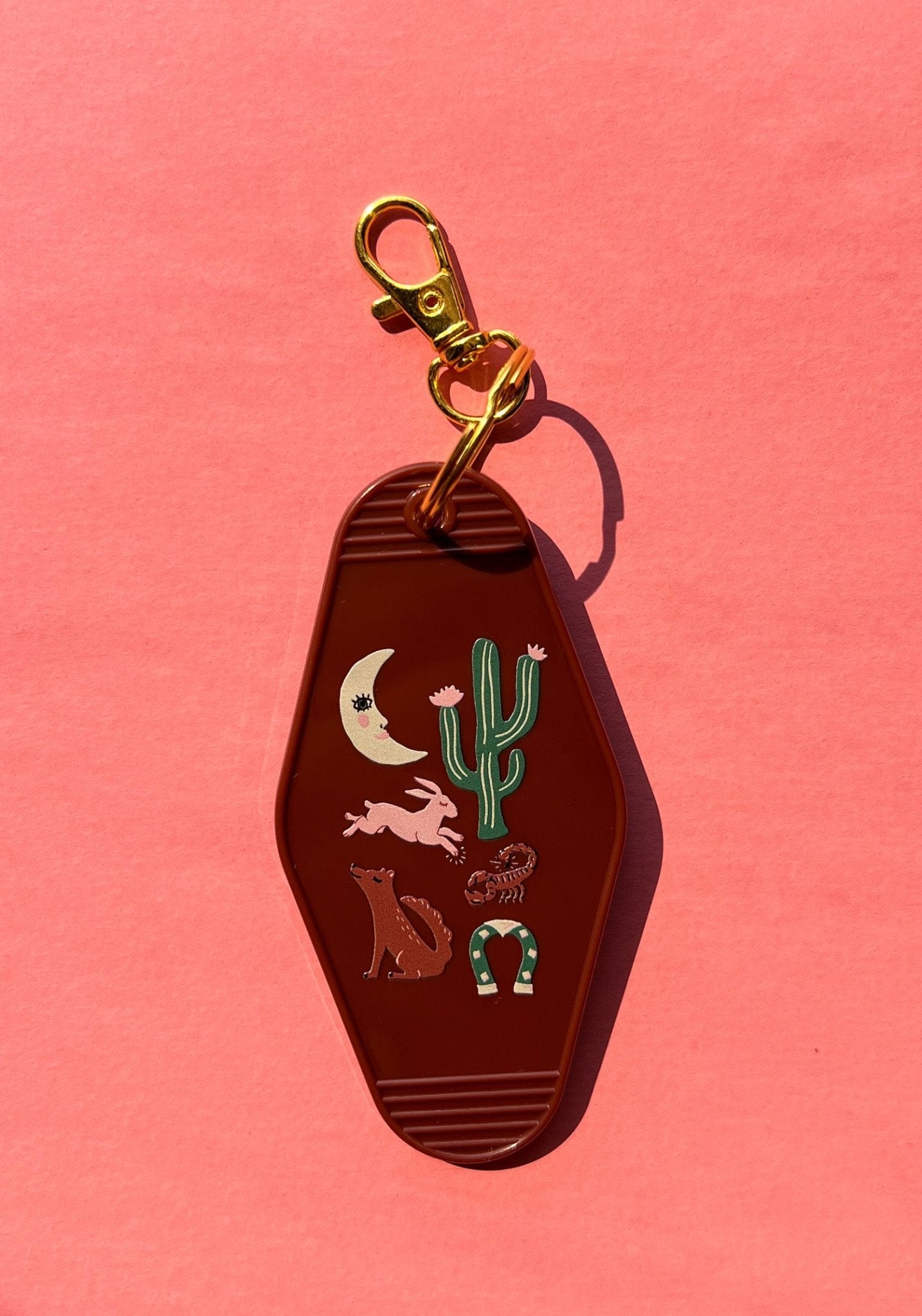 Desert Luck Motel Keychain by kaeraz cactus coyote crescent moon