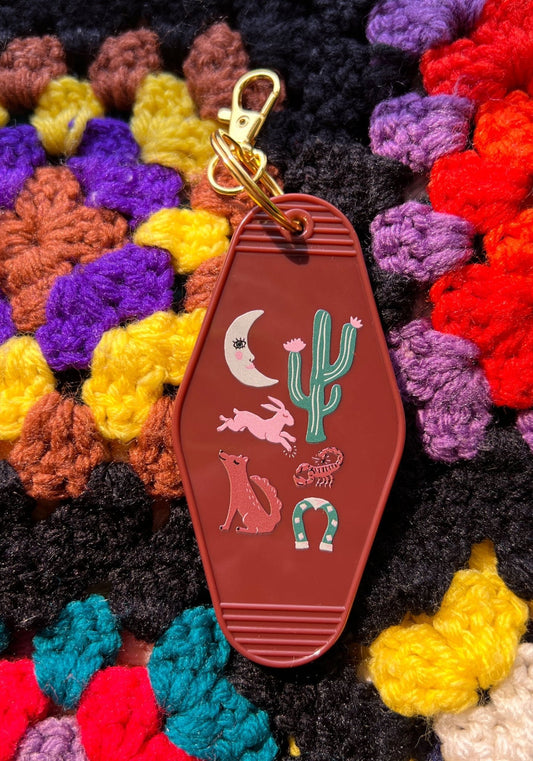 Desert Luck Motel Keychain by kaeraz cactus coyote crescent moon