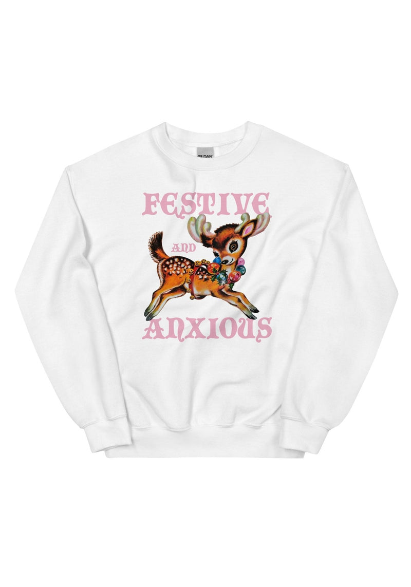 Festive and Anxious Sweatshirt by kaeraz christmas deer jingle bells