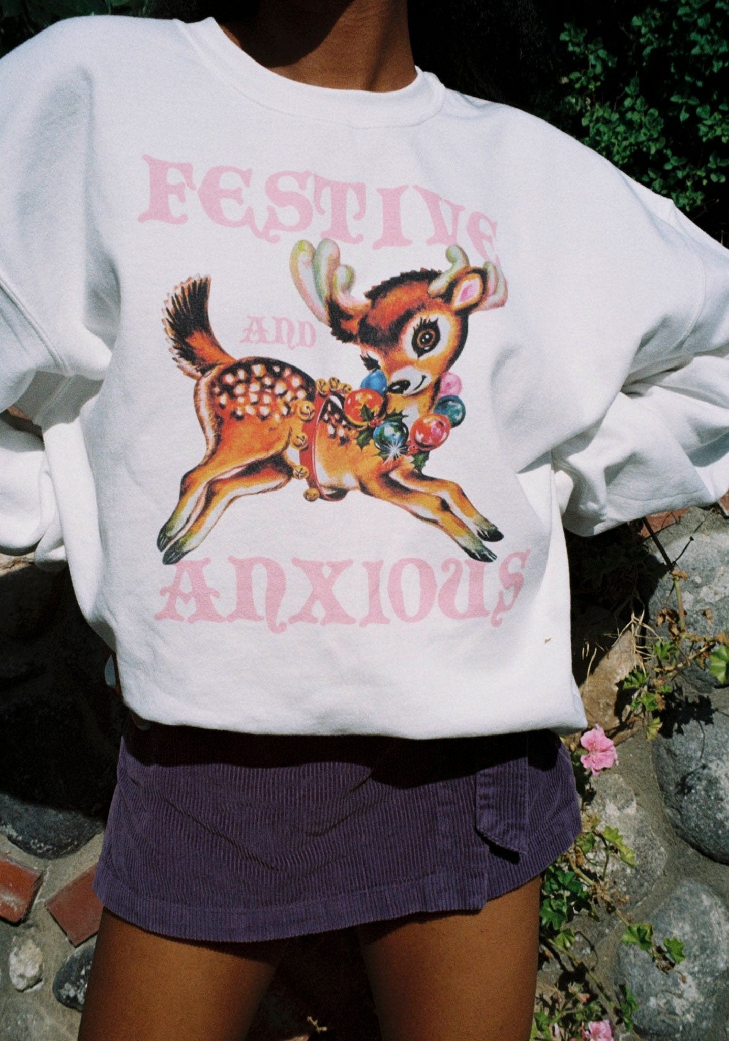 Festive and Anxious Sweatshirt by kaeraz christmas deer jingle bells