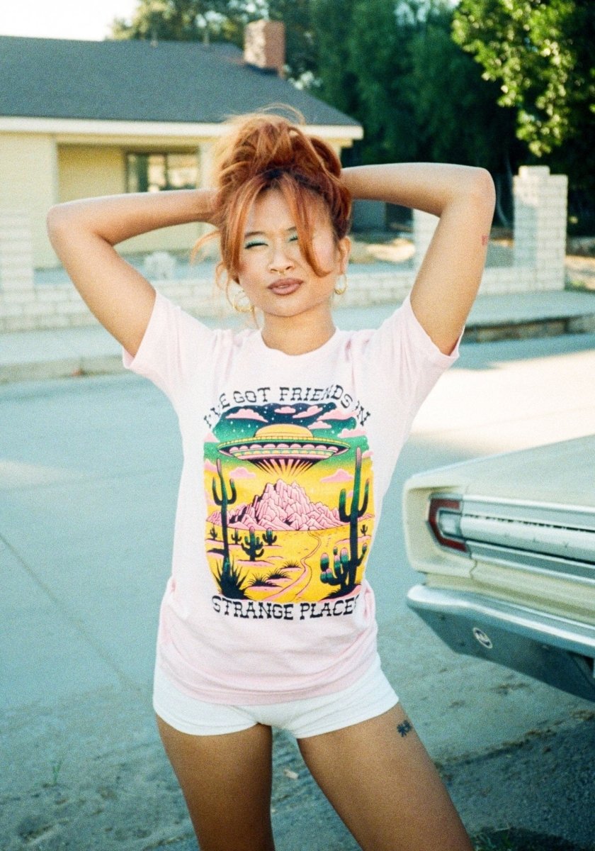Friends In Strange Places Tee | Womens UFO Shirts | Alien Graphic