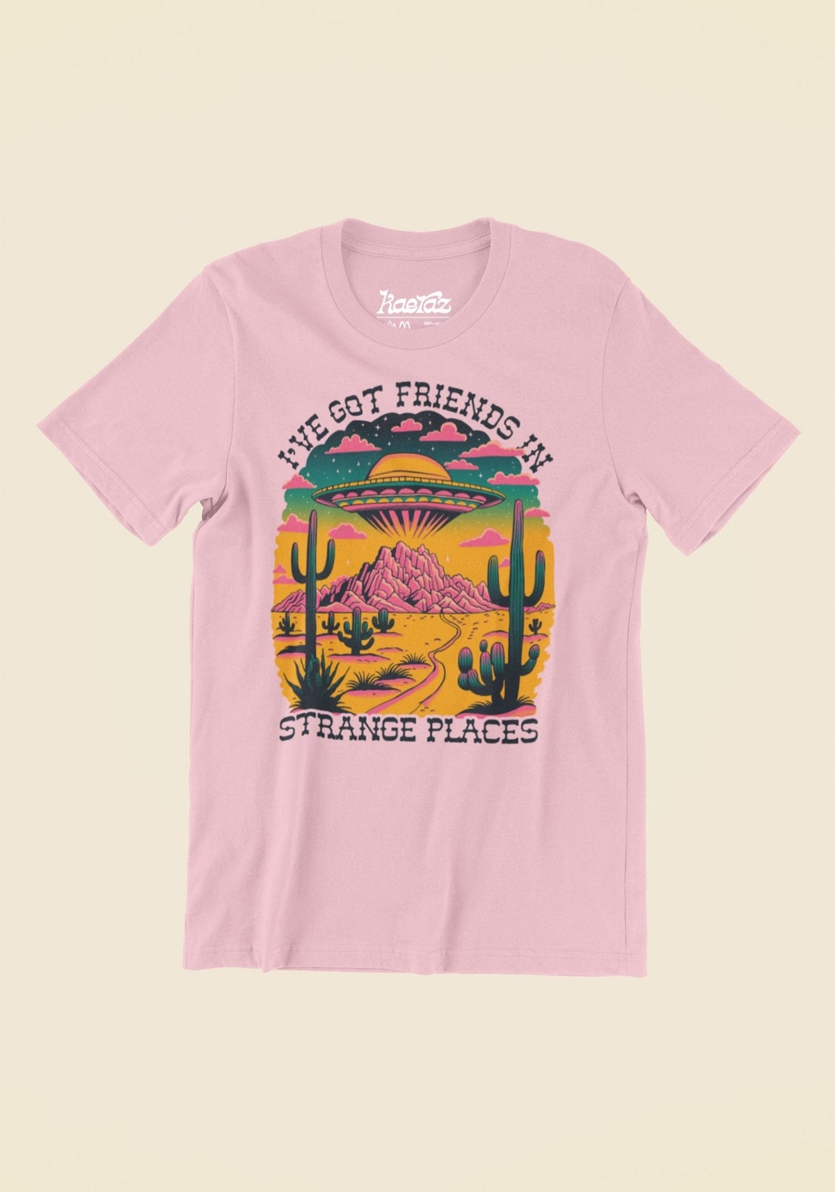 Friends In Strange | Places Womens – T-Shirt | kaeraz Graphic Tee Shirts Alien UFO