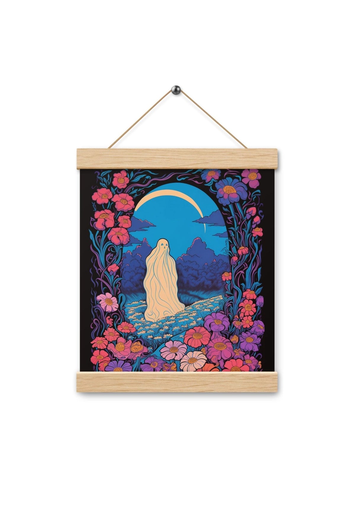 Ghost In Flower Field Poster With Hanger by kaeraz crescent moon flower flowers