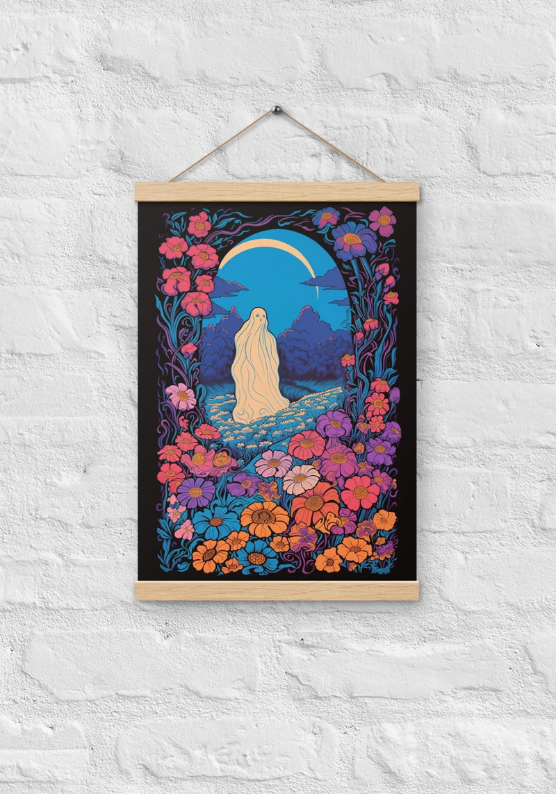 Ghost In Flower Field Poster With Hanger by kaeraz crescent moon flower flowers
