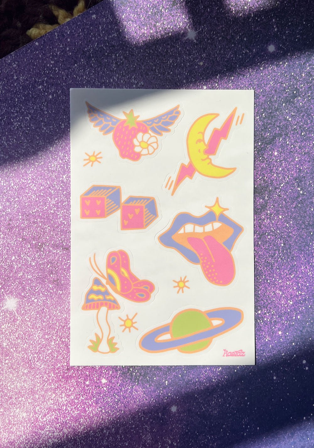 Girlypop Flash Tattoo Sticker Sheet by kaeraz butterfly crescent moon dice