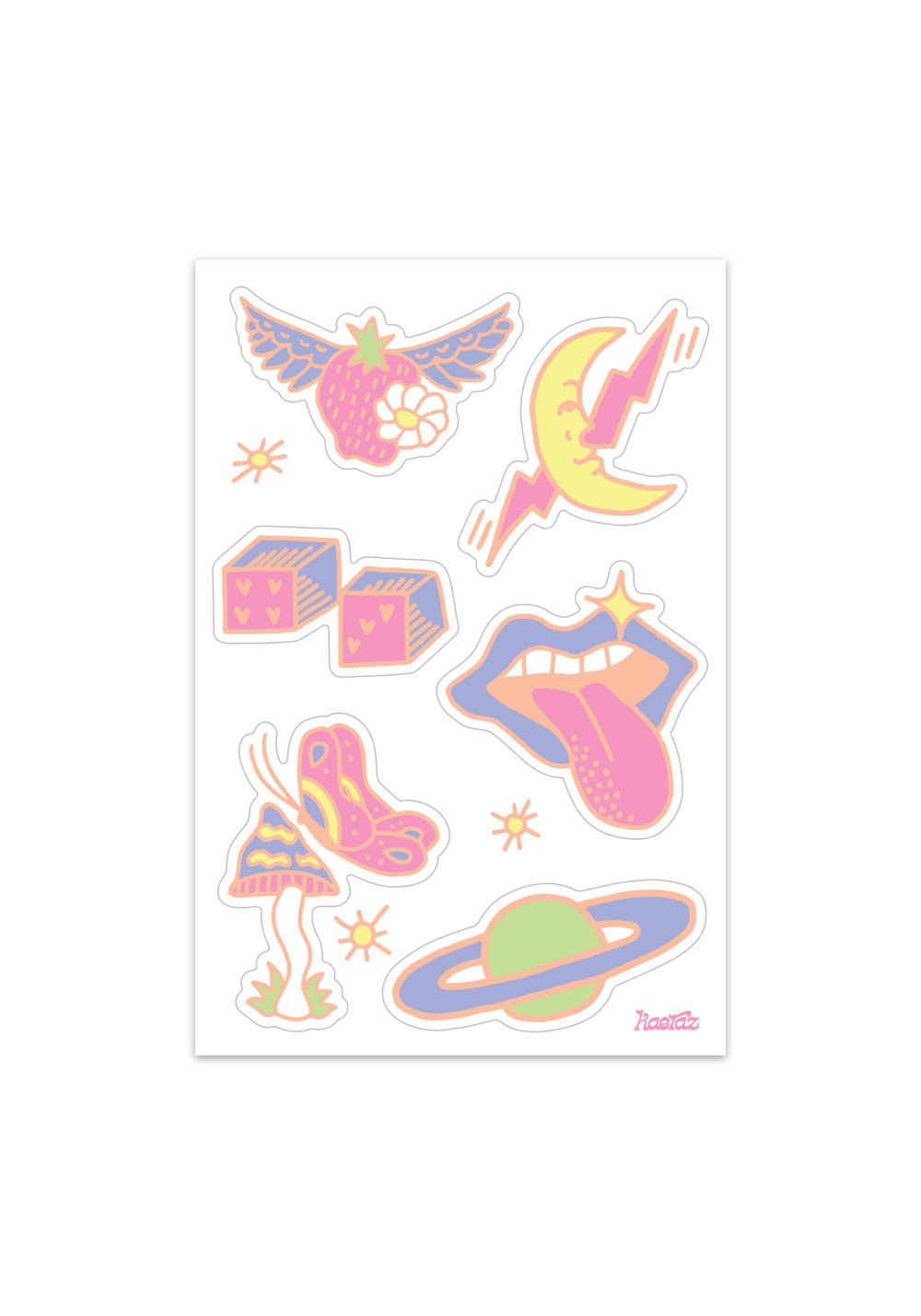 Girlypop Flash Tattoo Sticker Sheet by kaeraz butterfly crescent moon dice