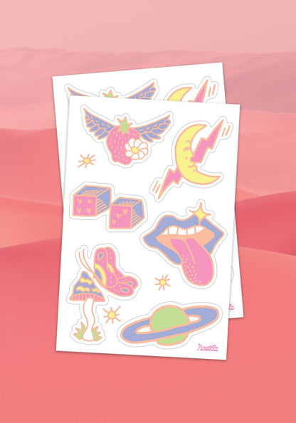 Girlypop Flash Tattoo Sticker Sheet by kaeraz butterfly crescent moon dice