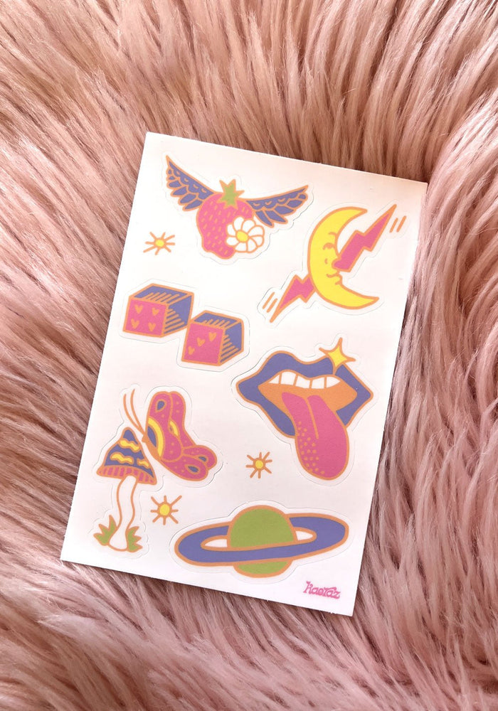 Girlypop Flash Tattoo Sticker Sheet by kaeraz butterfly crescent moon dice