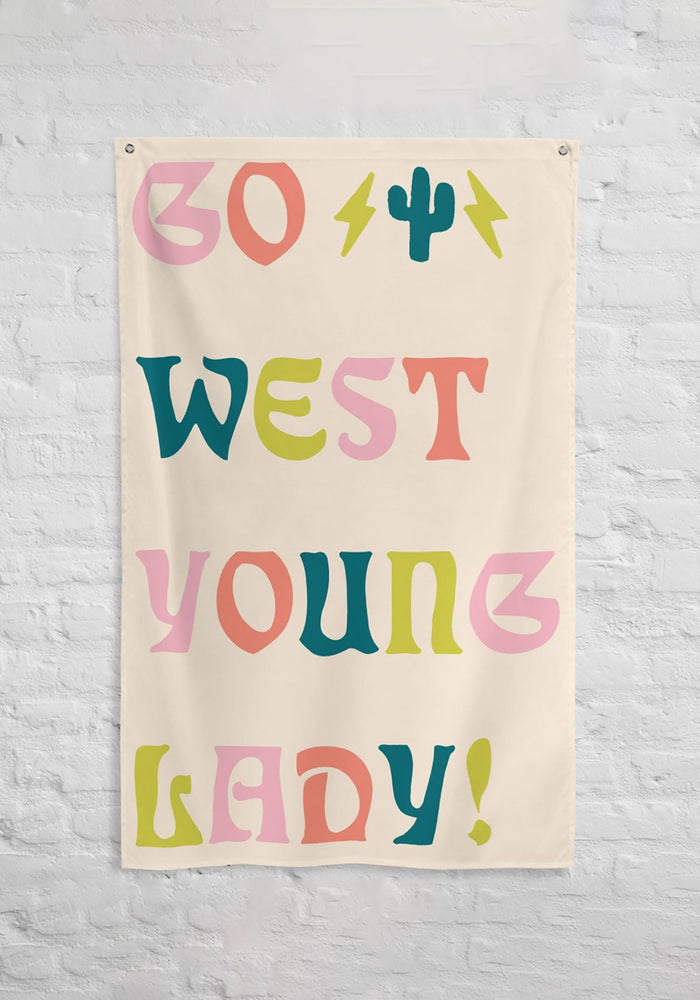 Go West Young Lady Wall Tapestry by kaeraz arizona cactus cowgirl