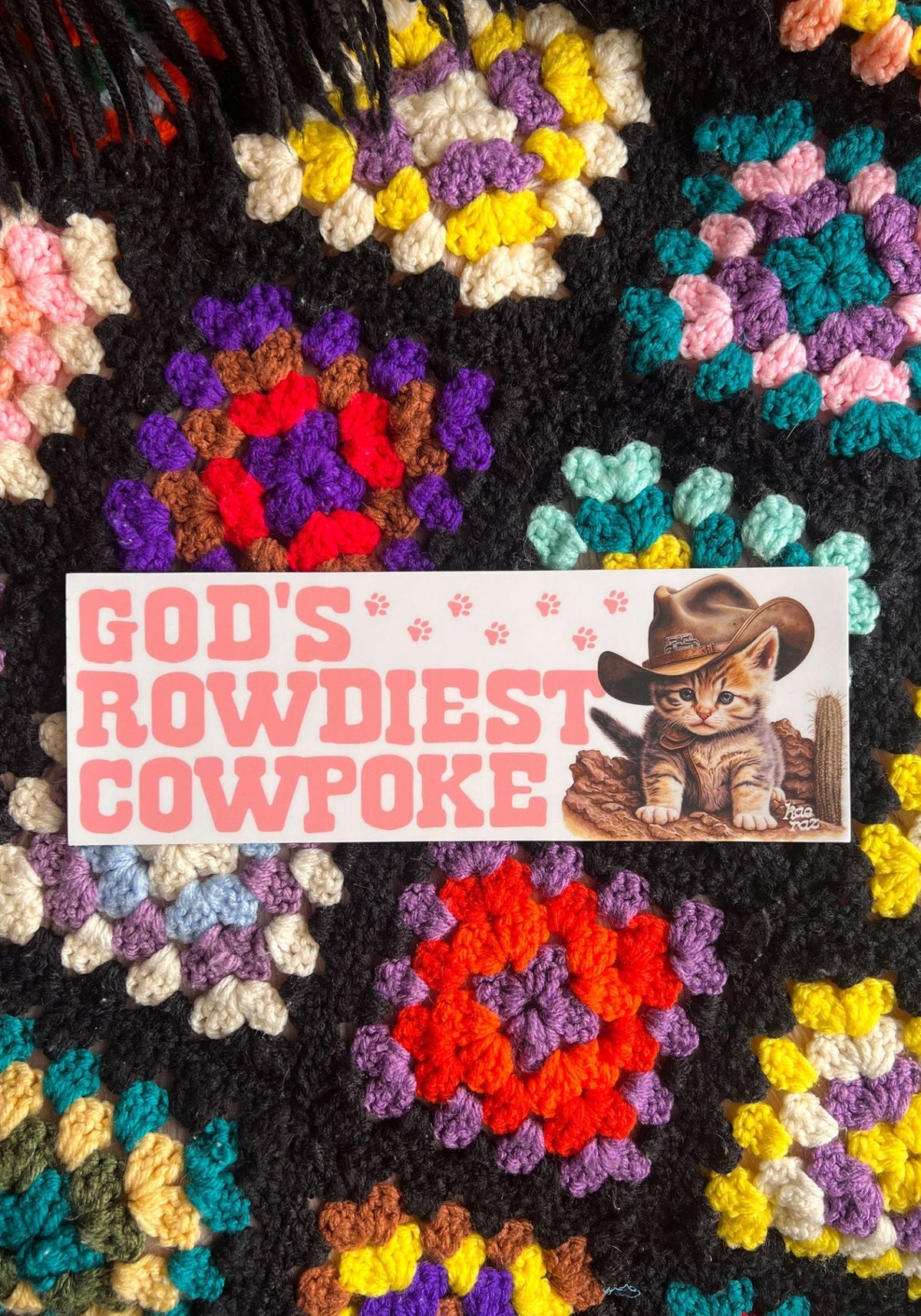 God's Rowdiest Cowpoke Bumper Sticker by kaeraz cat cats cowboy