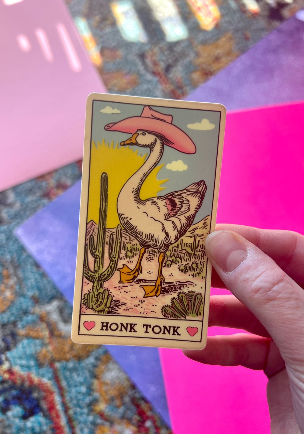 Honk Tonk Goose Tarot Card Sticker by kaeraz bird cactus cowboy