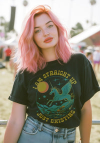 Just Existing Unicorn Tee by kaeraz 70s black light fantasy
