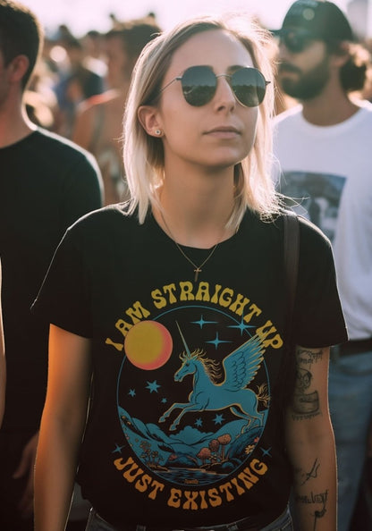 Just Existing Unicorn Tee by kaeraz 70s black light fantasy