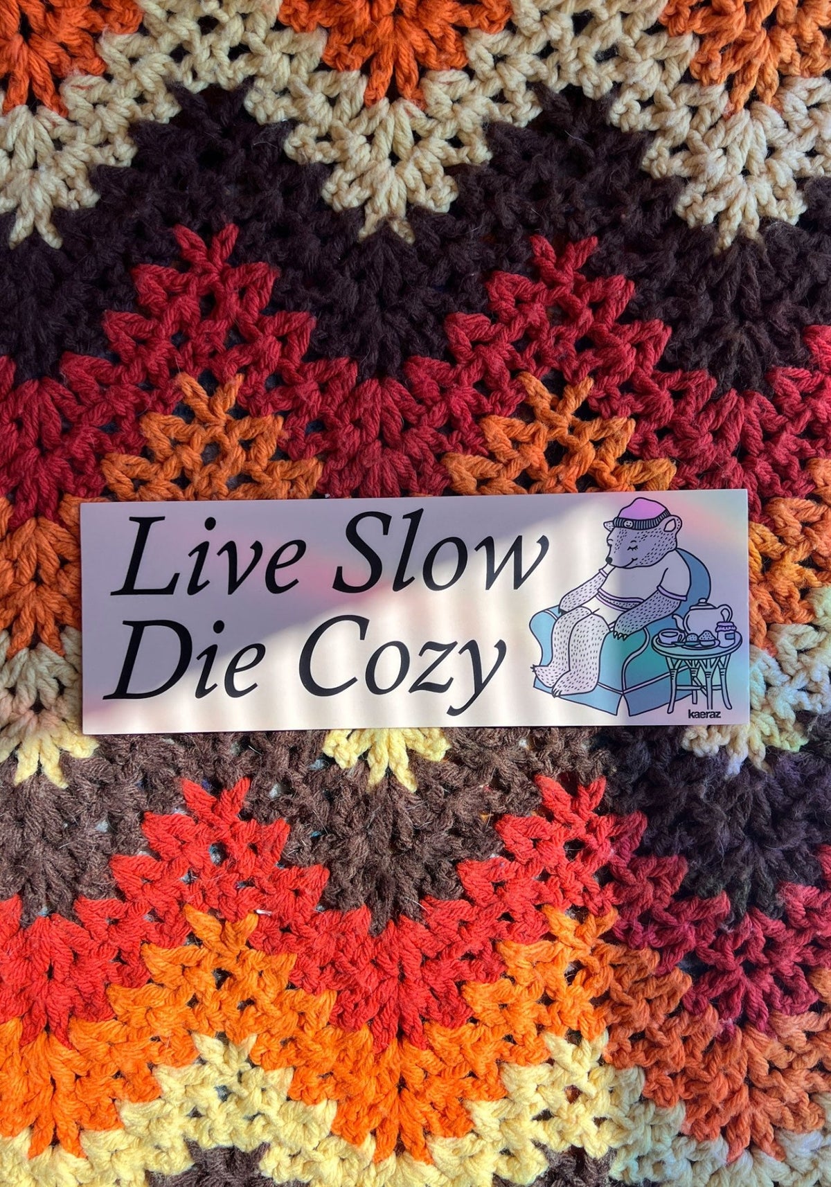 Live Slow Die Cozy Bumper Sticker by kaeraz bear bears ducks