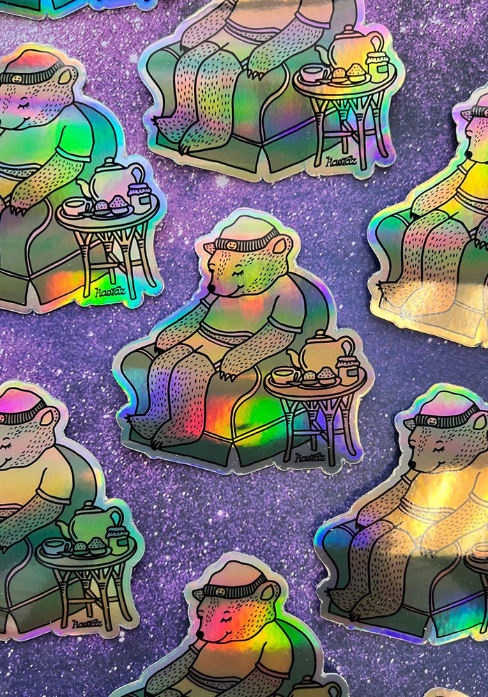 Live Slow Die Cozy Hologram Sticker by kaeraz bear bears cottage core