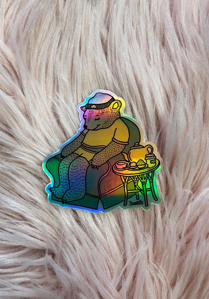 Live Slow Die Cozy Hologram Sticker by kaeraz bear bears cottage core