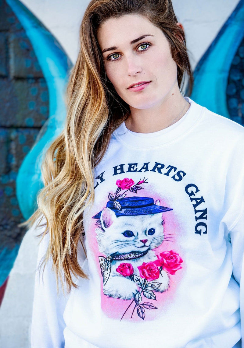 Lonely Hearts Gang Sweatshirt by kaeraz cat flower galentines