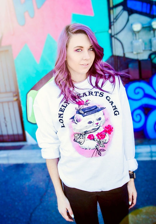 Lonely Hearts Gang Sweatshirt by kaeraz cat flower galentines