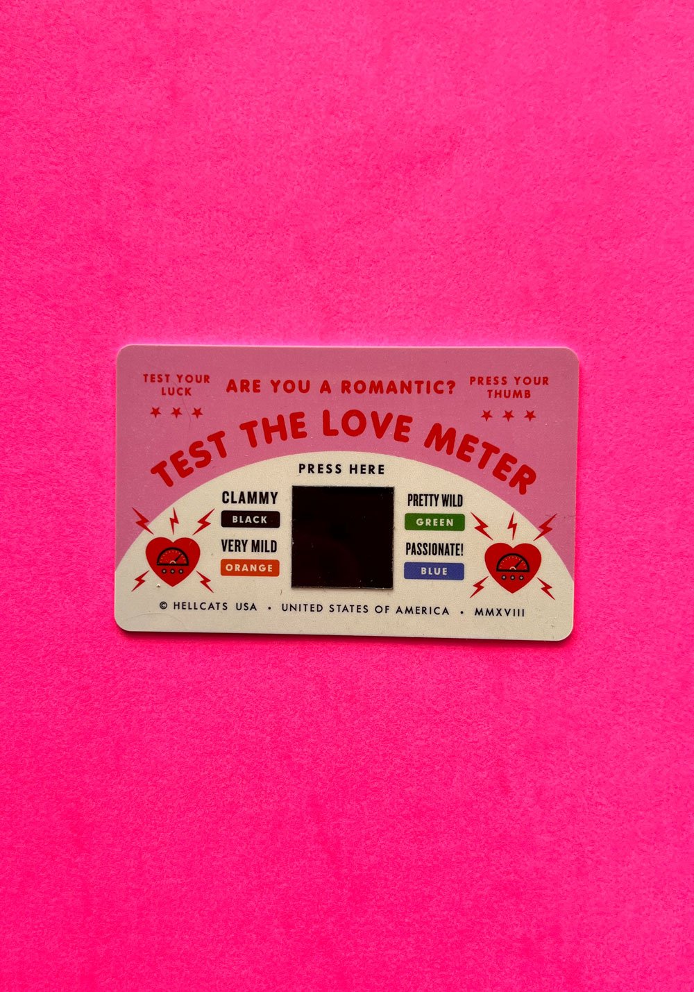 Love Test Mood Card Heat Activated by Hellcats USA cupid hearts love