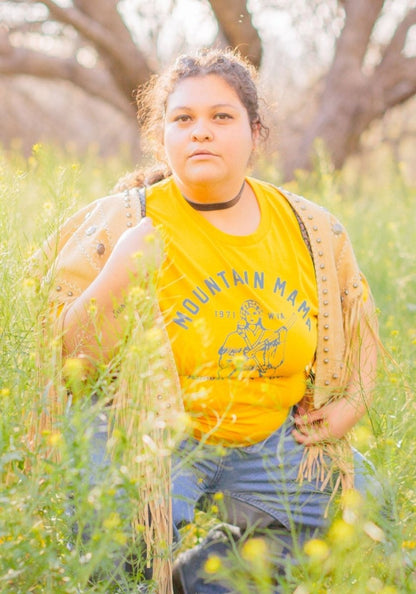 Mountain Mama Tee by kaeraz gold gun heaven