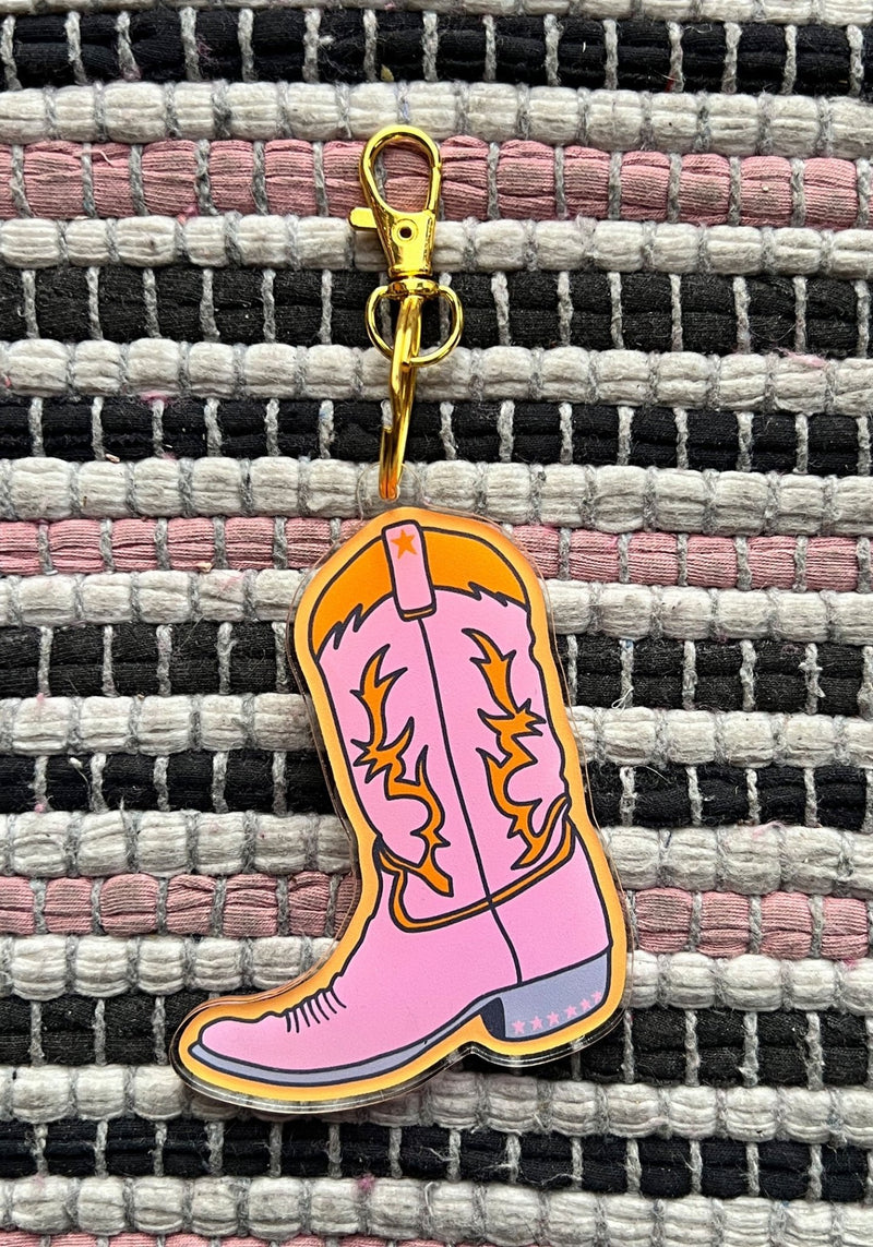 Pink Cowgirl Acrylic Keychain by Sundae Sisters Co boot boots country