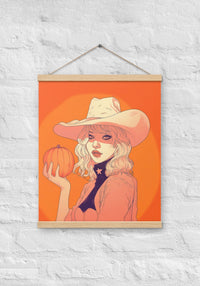 Pumpkin Cowgirl Poster With Hanger by kaeraz autumn cowgirl fall