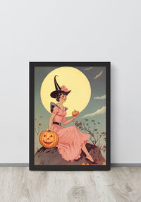 Pumpkin Witch Halloween Framed Art Print by kaeraz bats full moon halloween