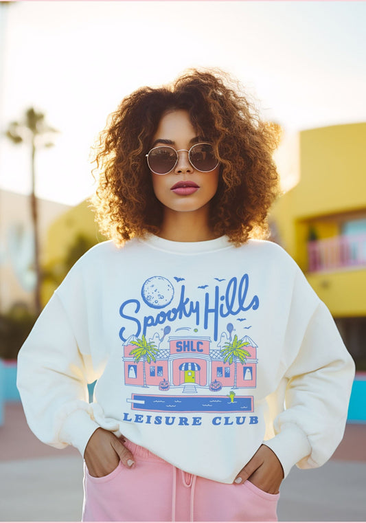 Spooky Hills Leisure Club Sweatshirt by kaeraz bats beverly hills full moon