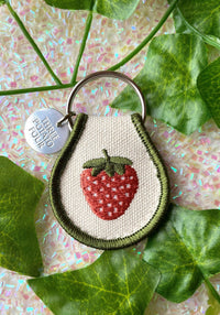 Strawberry Patch Keychain by Three Potato Four embroidery fruit fruits