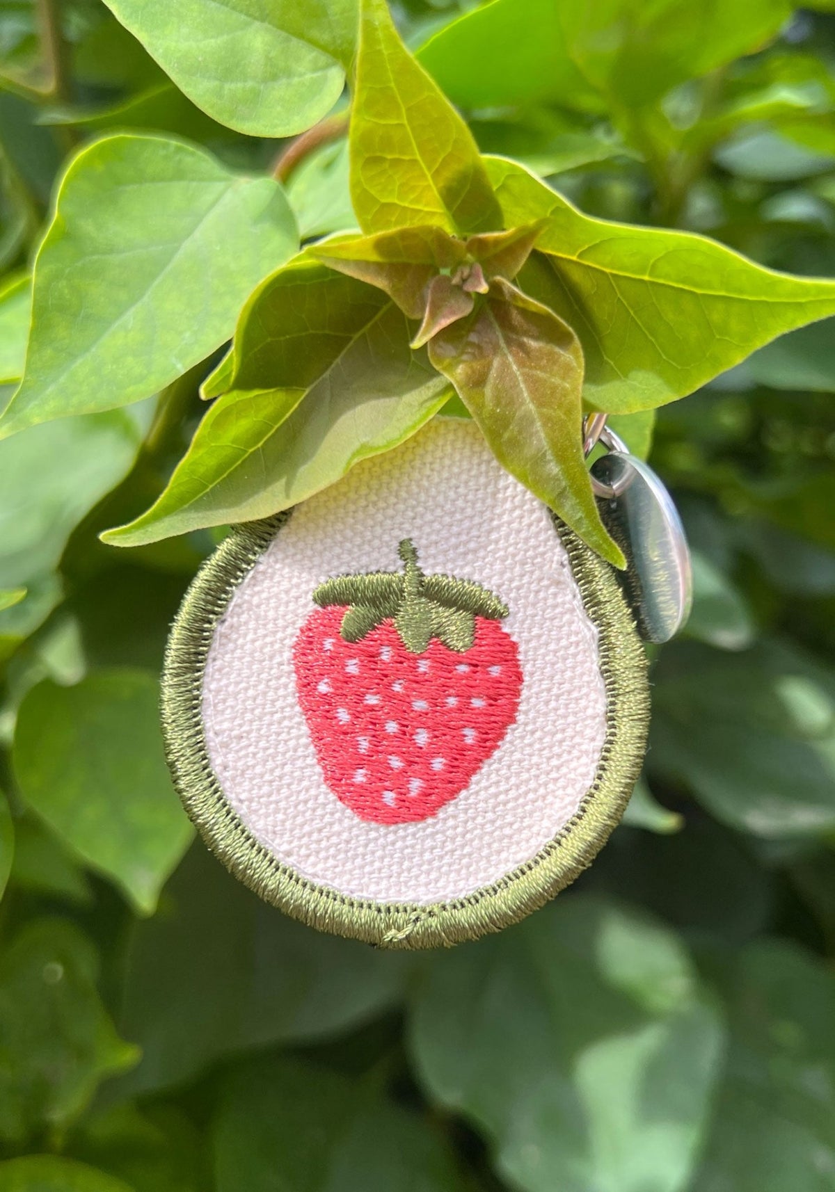 Strawberry Patch Keychain by Three Potato Four embroidery fruit fruits