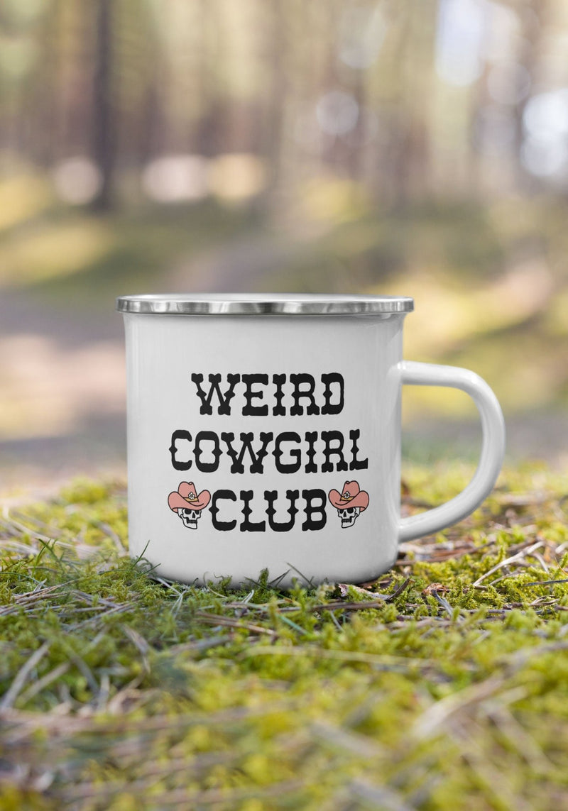 Weird Cowgirl Club Enamel Mug by kaeraz cowgirl skull southwest