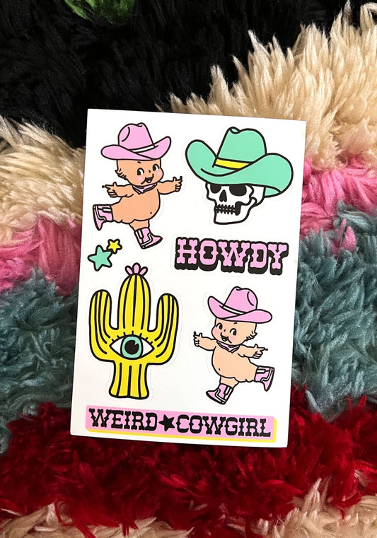 Weird Cowgirl Sticker Sheet by kaeraz cactus cowboy cowboy hat